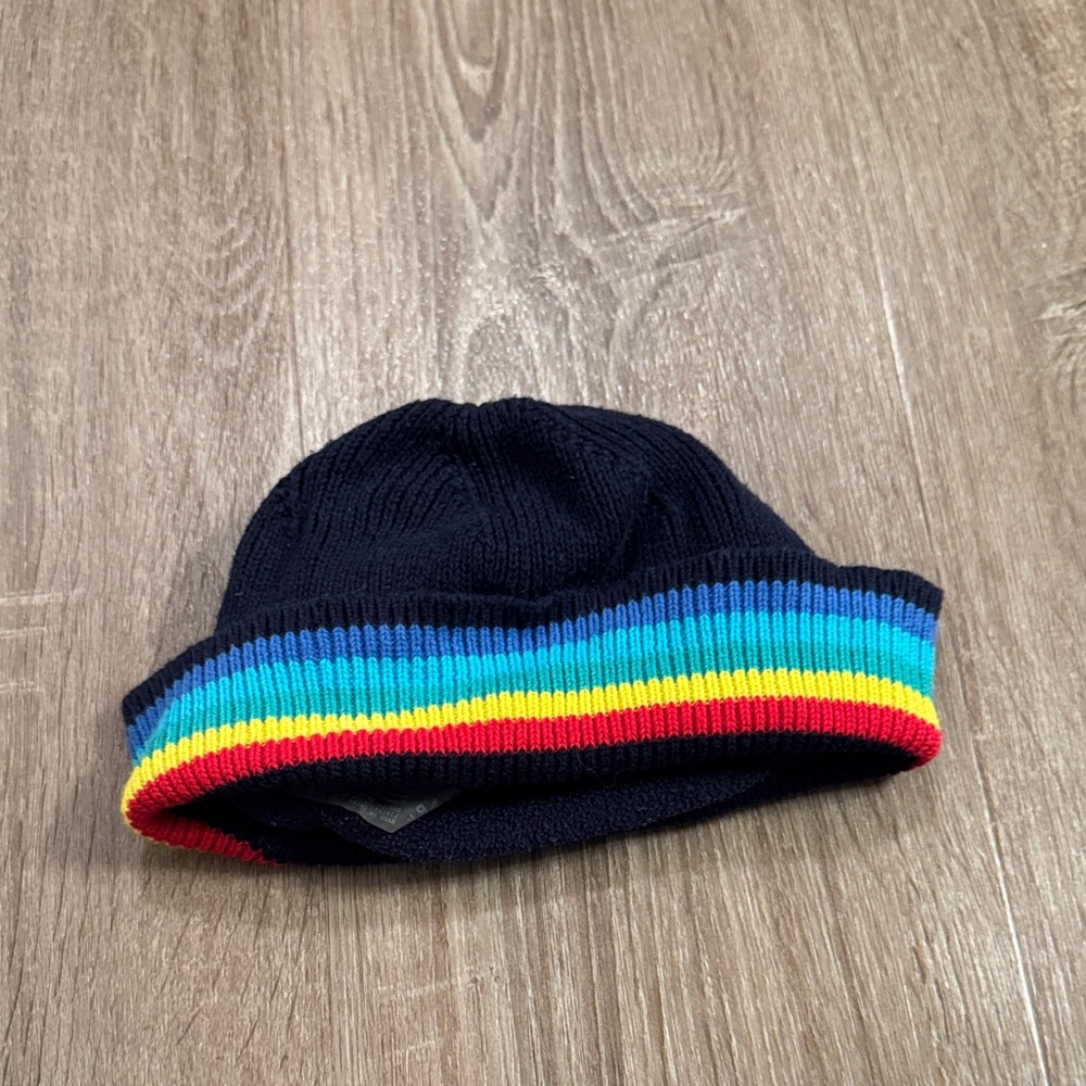 Primark Kids Navy Beanie with Rainbow Stripes
